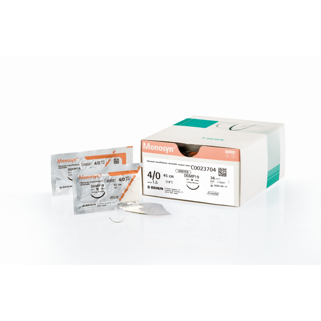 MONOSYN безбарвний, розмір USP 4/0 (1,5) довжина 70см колюча голка 1/2 кола, довжина (мм) 22, пакування DDP